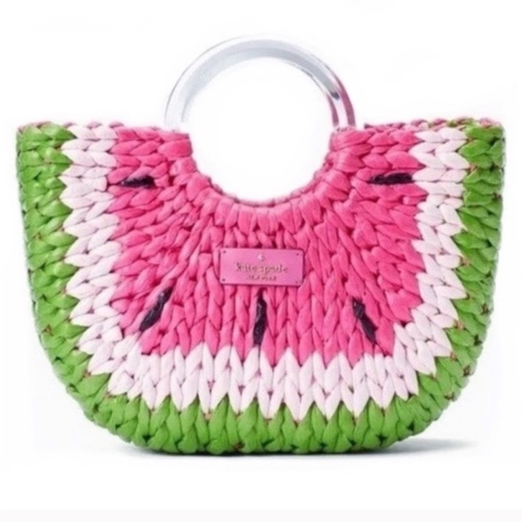 NWT Kate Spade Watermelon Woven Straw Small Tote Picnic Perfect Pink Multi - Picture 7 of 16